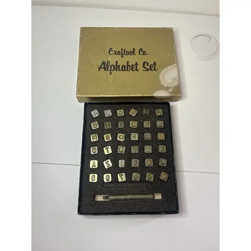 Vintage Craftool Co Alphabet & Number Set Lot Leather Stamps Original Box USA